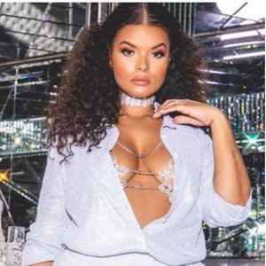 Plus Silver Glitter Mesh Long Sleeve Shirt